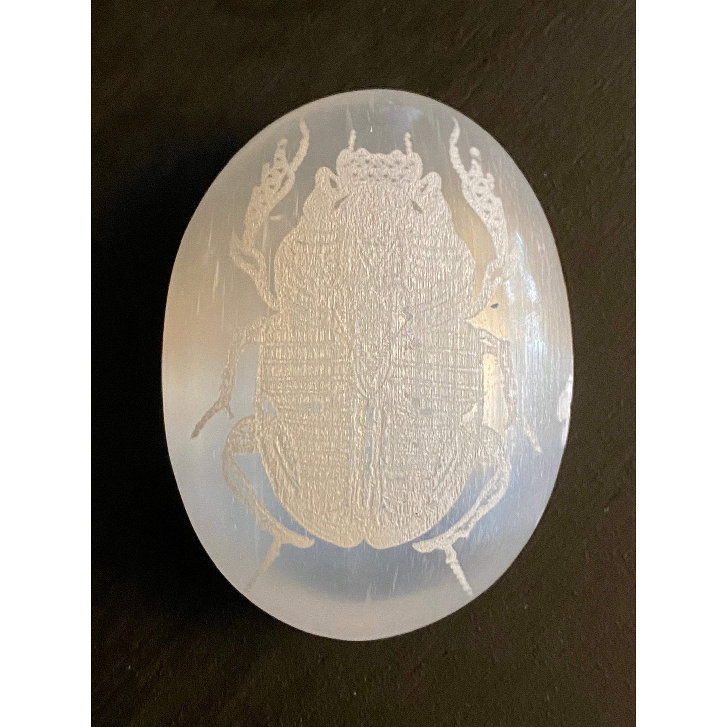 Scarab Selenite Palmstone by Zen and Meow