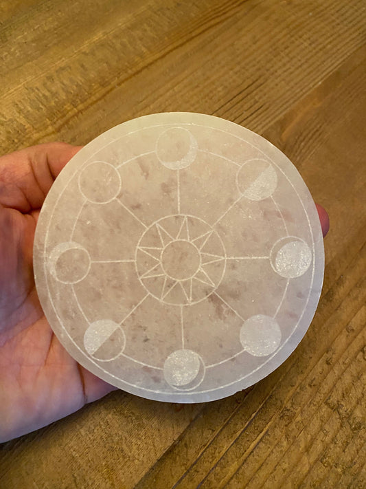 Moon Phase Selenite Charging Platform Disk by Zen and Meow