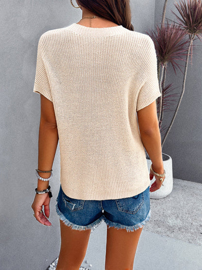 Women's new style casual solid color short-sleeved turtleneck sweater by migunica