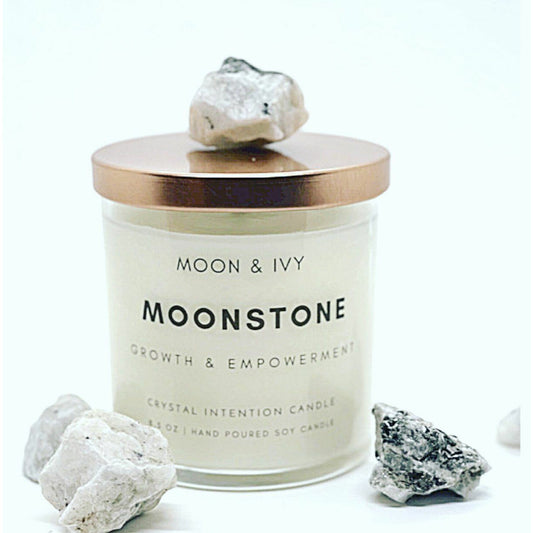 Moonstone Crystal Intention Candle by Moon & Ivy