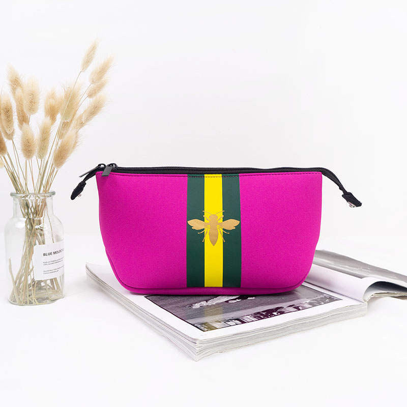 The Maria Neoprene Cosmetic Bag - Fuchsia with Gold Bee by Babs+Birdie