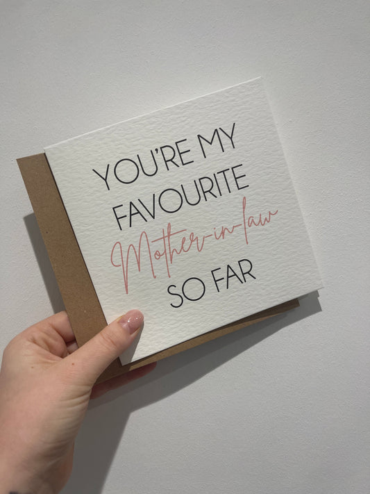 You're My Favourite Mother In Law So Far Mothers Day Cute Funny Humorous Hammered Card & Envelope by WinsterCreations™ Official Store