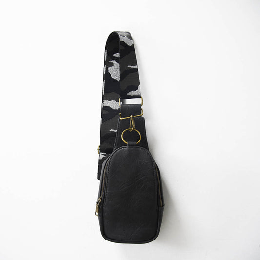 The Isla Sling Bag with Guitar Strap | Dark Gray with Camo Strap by Babs+Birdie