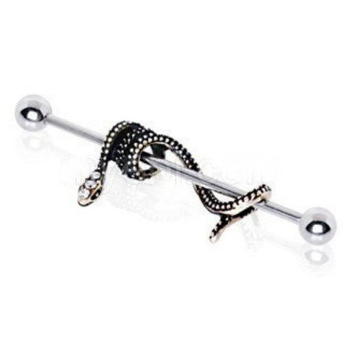 316L Stainless Steel Antique Gold Plated Snake Industrial Barbell by Fashion Hut Jewelry