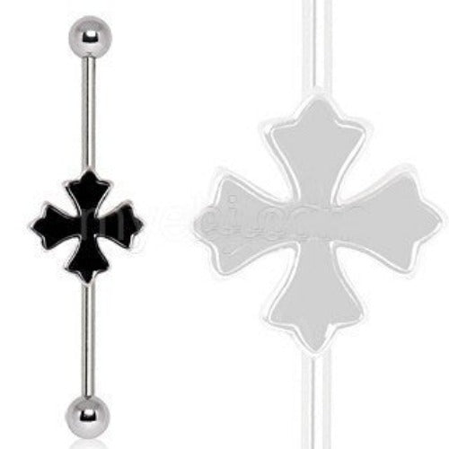 316L Industrial Barbell with Cross Patonce by Fashion Hut Jewelry