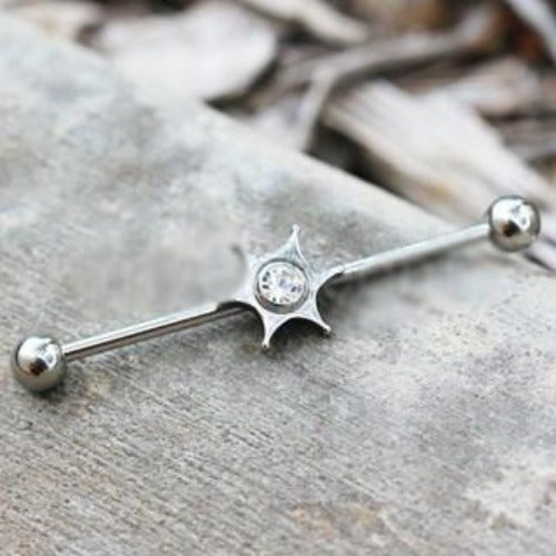 316L Stainless Steel Jeweled Star Industrial Barbell by Fashion Hut Jewelry