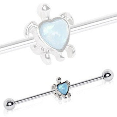 316L Stainless Steel Heart Synthetic Opal Turtle Industrial Barbell by Fashion Hut Jewelry