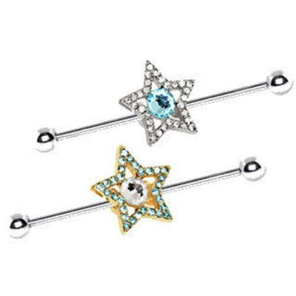 316L Stainless Steel Dazzling Star Industrial Barbell by Fashion Hut Jewelry