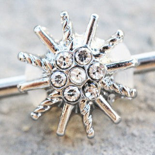 316L Stainless Steel Jeweled Sparkling Star Industrial Barbell by Fashion Hut Jewelry