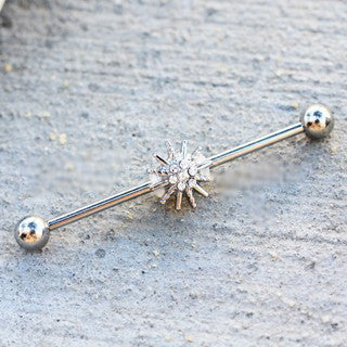 316L Stainless Steel Jeweled Sparkling Star Industrial Barbell by Fashion Hut Jewelry