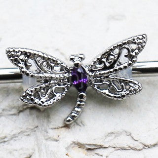 316L Stainless Steel Ornate Dragonfly Industrial Barbell by Fashion Hut Jewelry