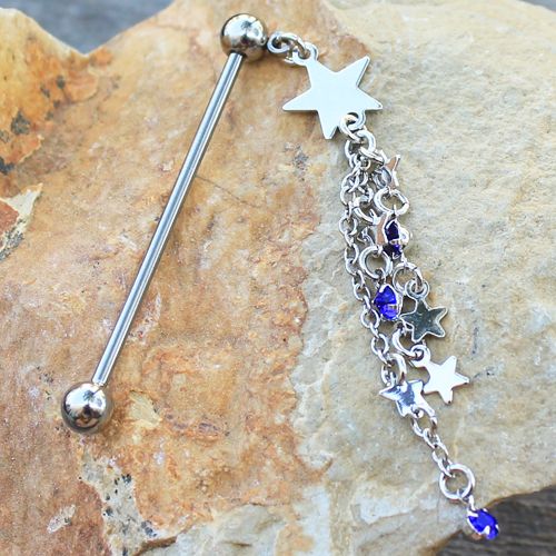 316L Stainless Steel Cascading Stars Industrial Barbell by Fashion Hut Jewelry