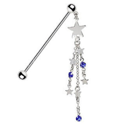 316L Stainless Steel Cascading Stars Industrial Barbell by Fashion Hut Jewelry