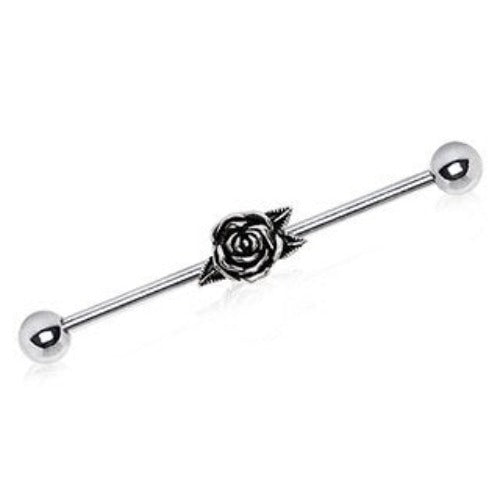 316L Stainless Steel Metal Rose Industrial Barbell by Fashion Hut Jewelry