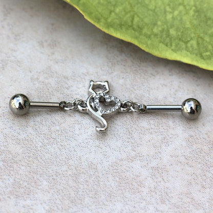 316L Stainless Steel Lovely Cat Chain Industrial Barbell by Fashion Hut Jewelry