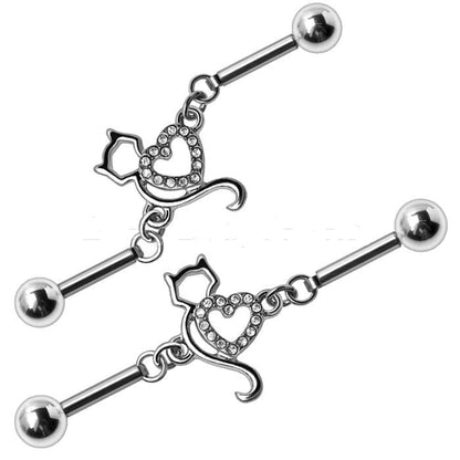 316L Stainless Steel Lovely Cat Chain Industrial Barbell by Fashion Hut Jewelry