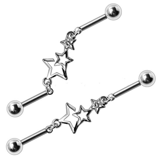 316L Stainless Steel Star Chain Industrial Barbell by Fashion Hut Jewelry