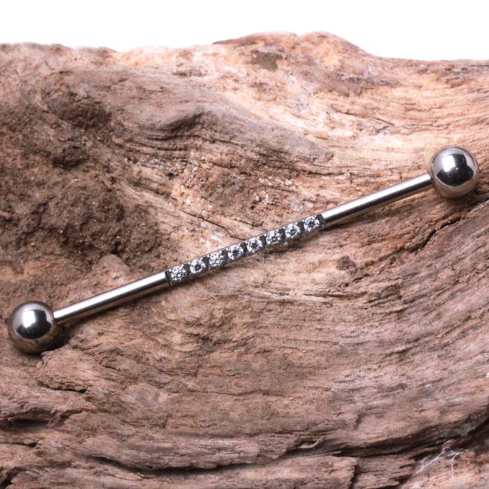 316L Stainless Steel Multi CZ Industrial Barbell by Fashion Hut Jewelry