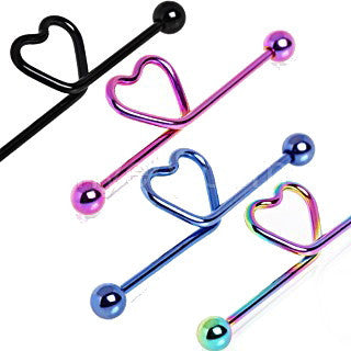 PVD Plated Heart Industrial Barbell by Fashion Hut Jewelry