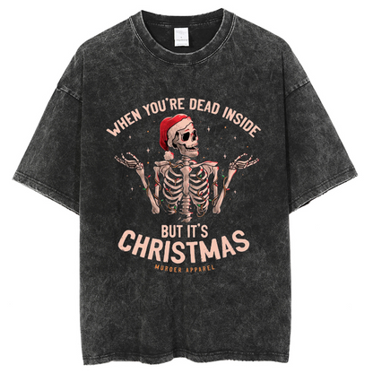 Unisex Fun Christmas skull Letter Printed Retro Washed Short Sleeved T-Shirt by migunica