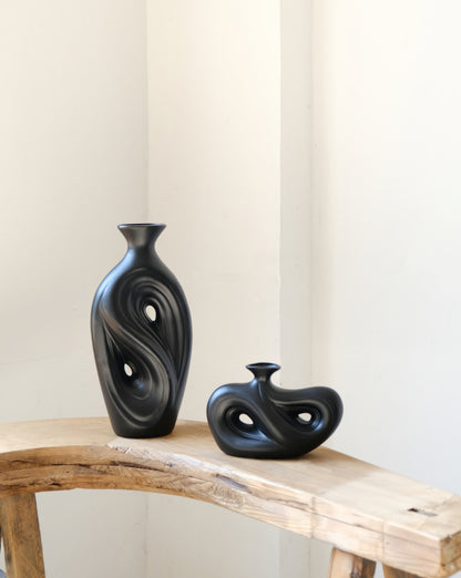 Handmade Contemporary Abstract Ceramic Black Flower Vase - Decorative Irregular Vase by INSPECIAL HOME