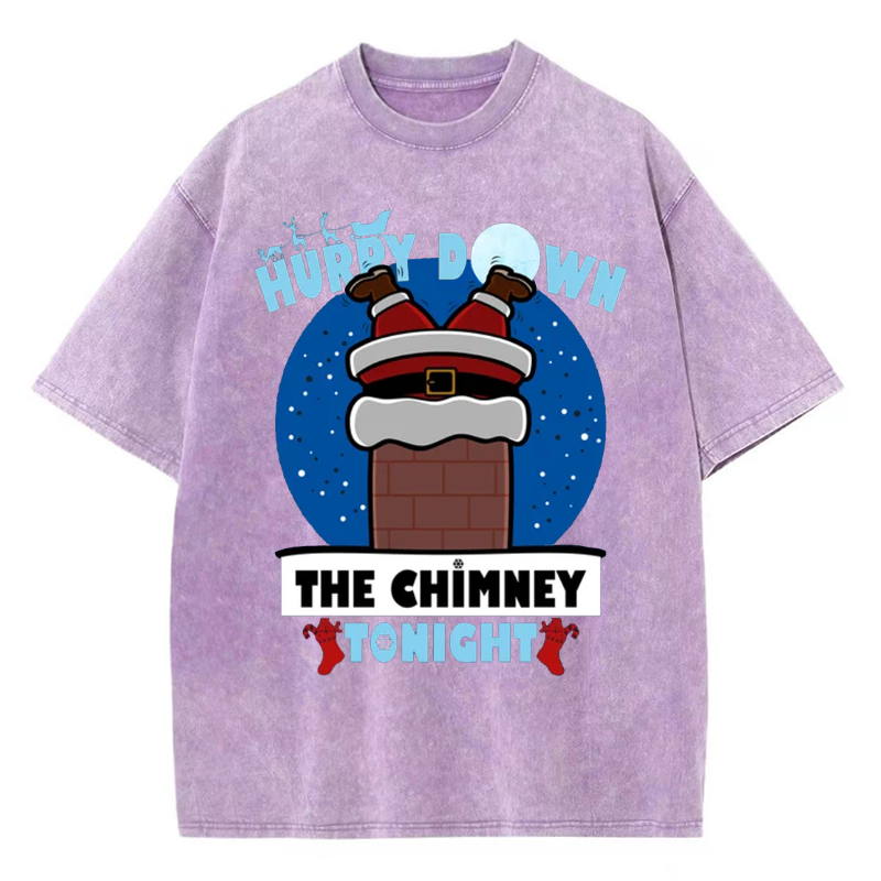 Unisex Hurry Down The Chimney Tonight Printed Retro Washed Short Sleeved T-Shirt by migunica