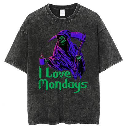 Unisex I Love Mondays Printed Retro Washed Short Sleeved T-Shirt by migunica