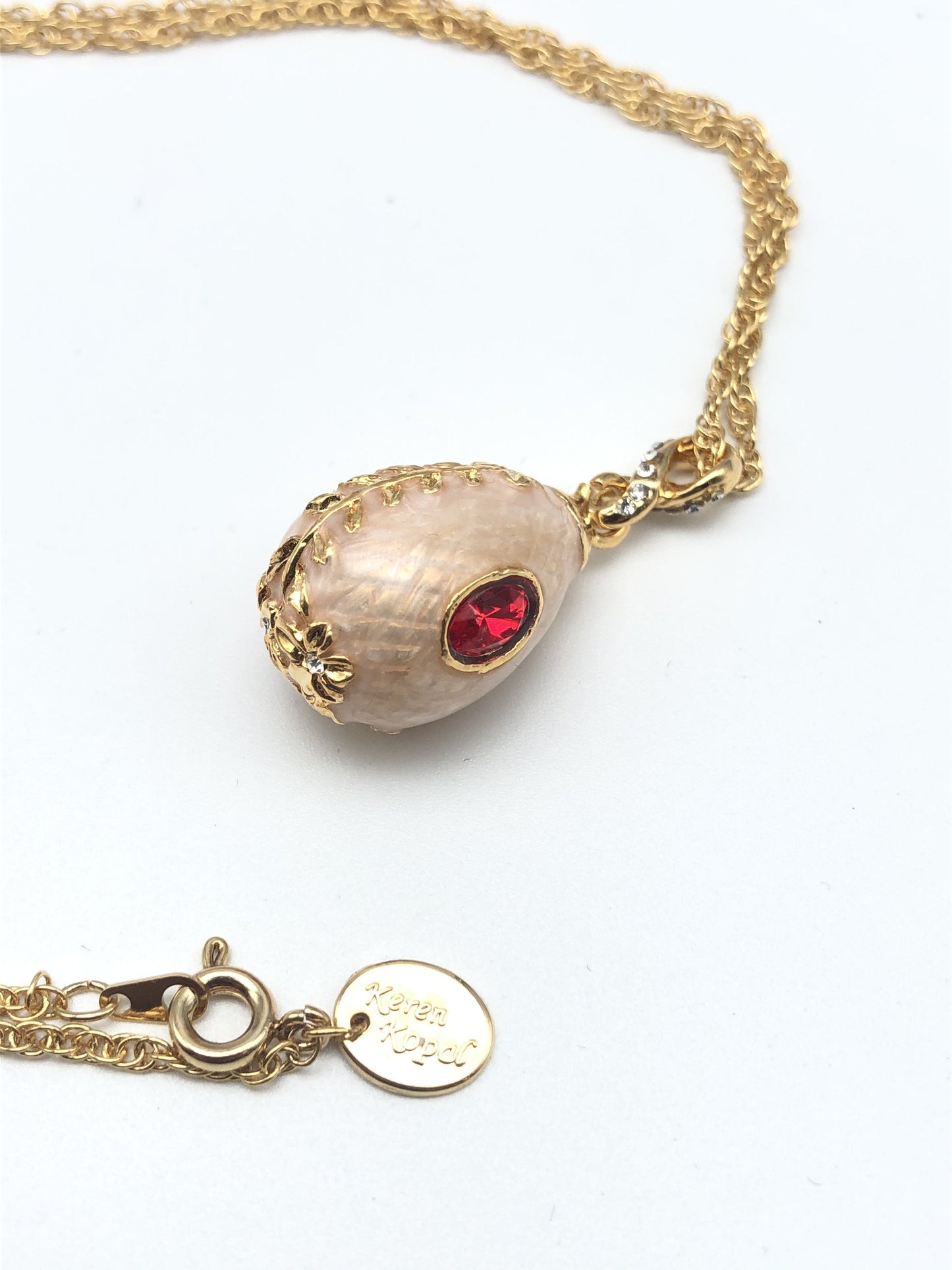 Pink Egg Pendant Gold Necklace by Keren Kopal