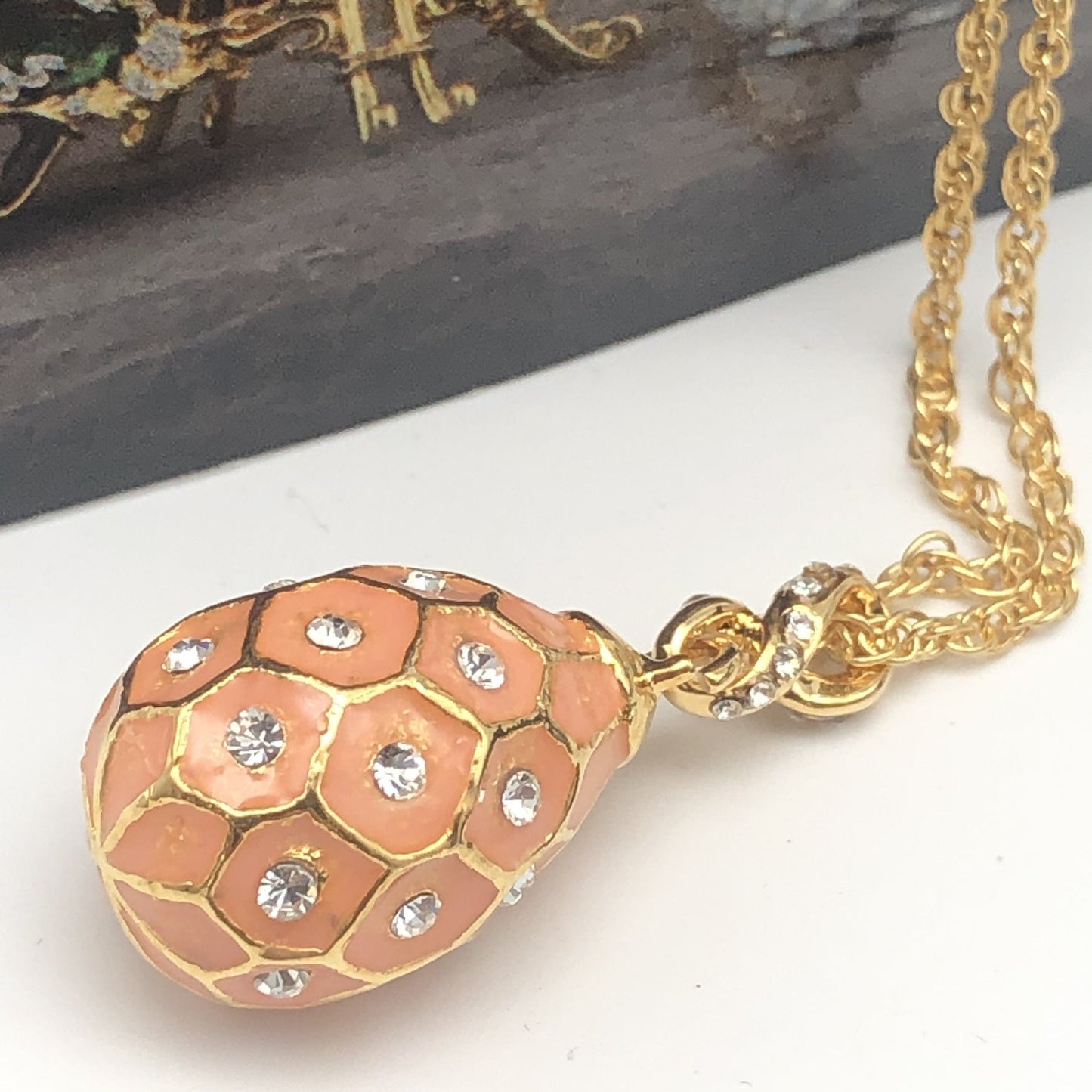 Pink Egg Pendant Gold Necklace by Keren Kopal