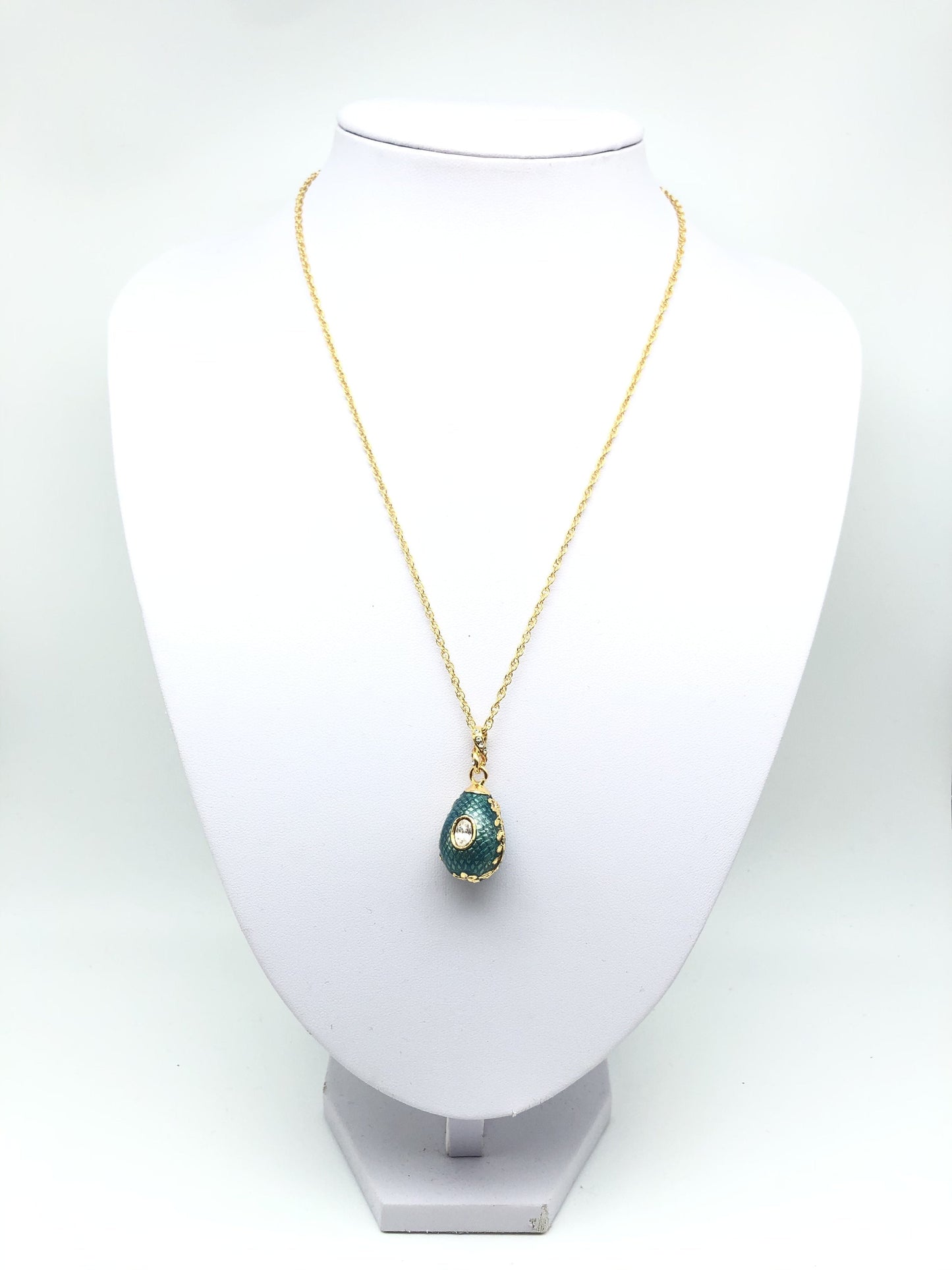 Teal Egg Pendant Gold Necklace by Keren Kopal