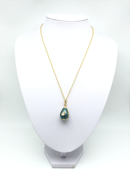 Teal Egg Pendant Gold Necklace by Keren Kopal