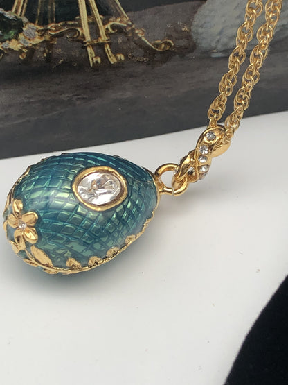 Teal Egg Pendant Gold Necklace by Keren Kopal