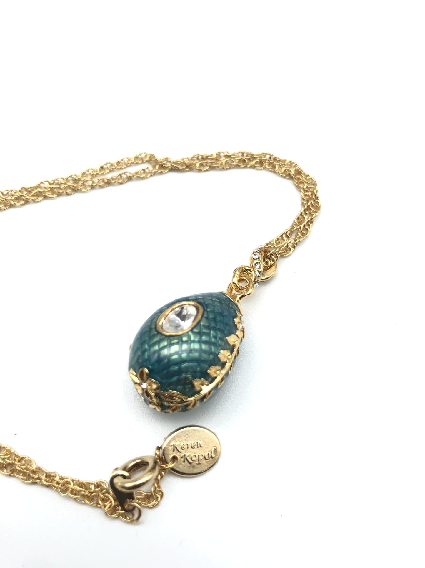 Teal Egg Pendant Gold Necklace by Keren Kopal