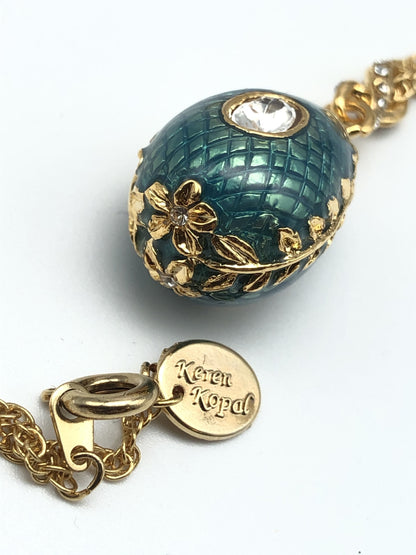 Teal Egg Pendant Gold Necklace by Keren Kopal