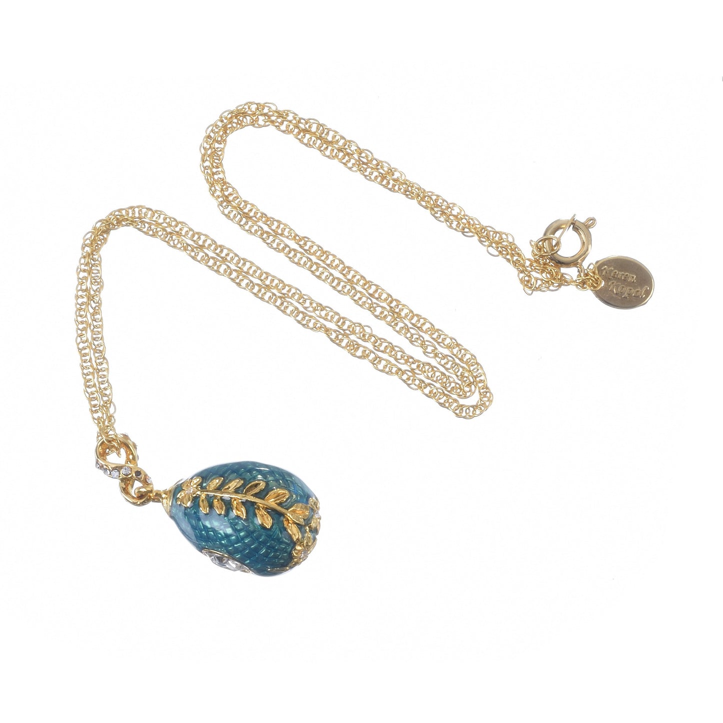 Teal Egg Pendant Gold Necklace by Keren Kopal