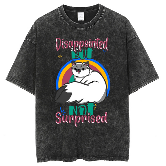 Unisex Disappointed But Not Surprised Cat Printed Retro Washed Short Sleeved T-Shirt by migunica