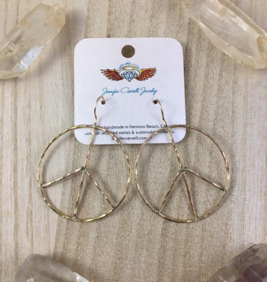 Rustic Peace Sign Earrings - Let There Be Peace Earrings - Large by Jennifer Cervelli Jewelry