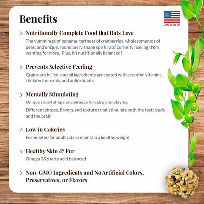 Nutritionally Complete Adult Rat Food With Bananas, Cranberries, and Peas by Lafeber: Fortified Foraging Diet for Healthy, Happy Rats by Dog Hugs Cat