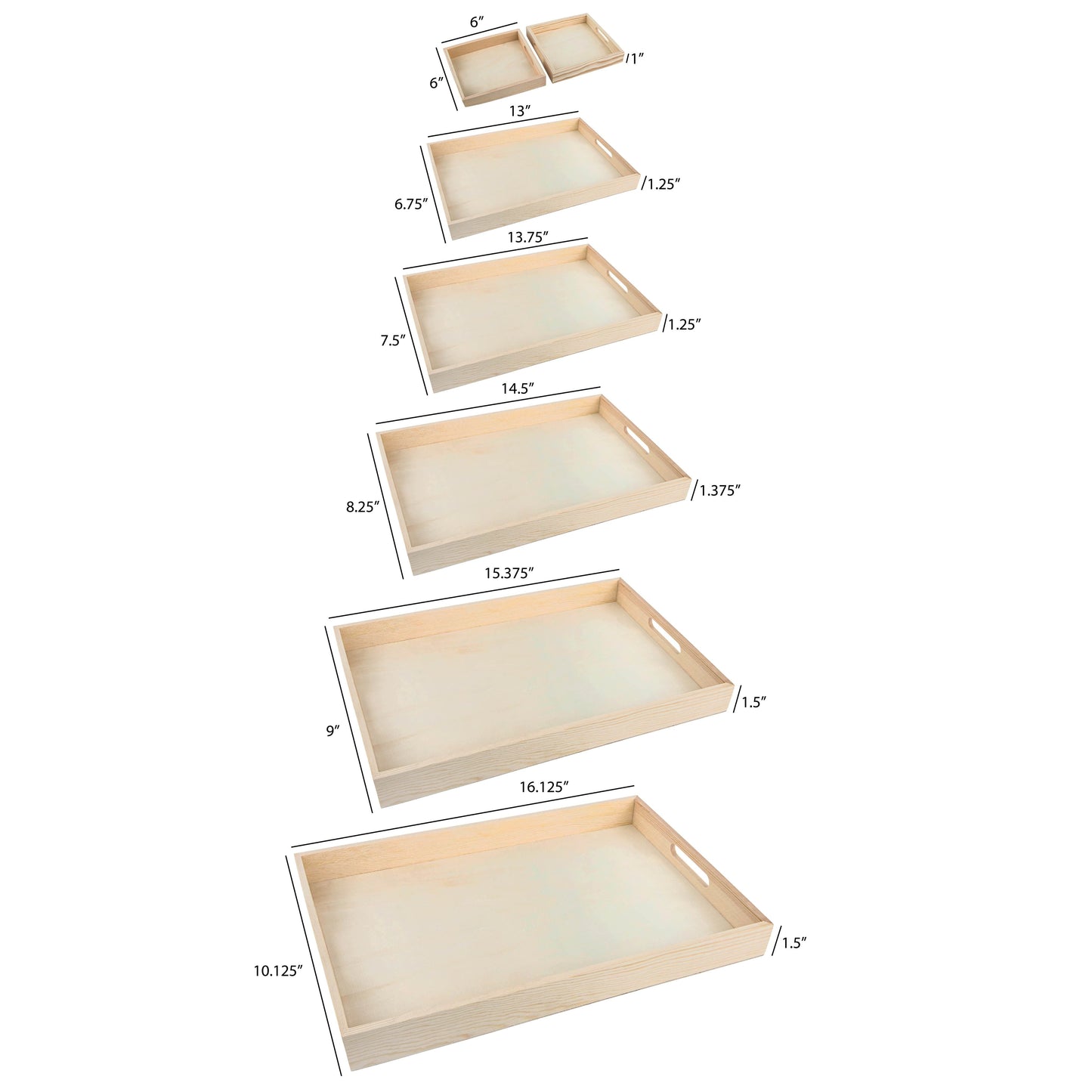 Wooden Nested Serving Trays 7 Pack Set Of Rectangle by Hammont