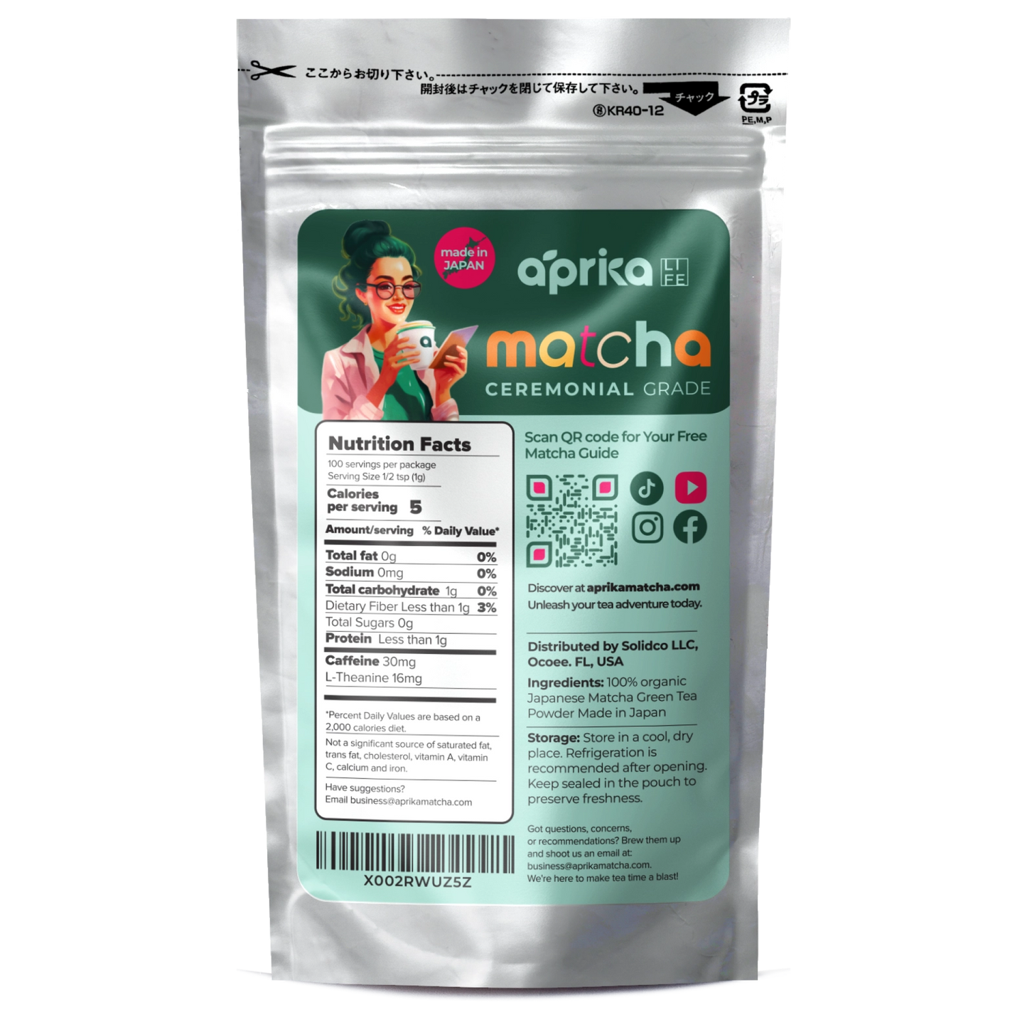 Organic Japanese Ceremonial Grade Matcha Green Tea Powder by Aprika Life