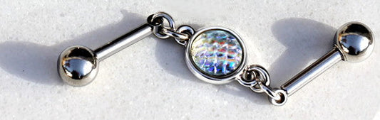 316L Stainless Steel Rainbow Cabochon Chain Industrial Barbell by Fashion Hut Jewelry