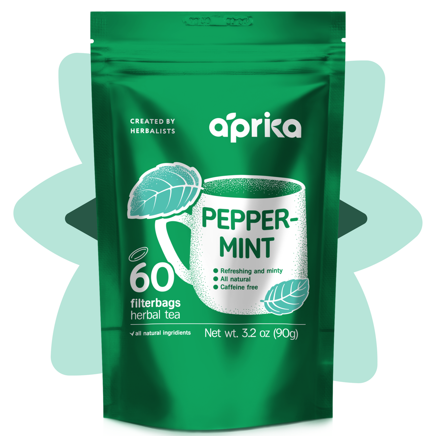 100% Pure Peppermint Herbal Tea, 60 bags by Aprika Life