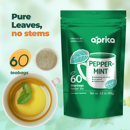 100% Pure Peppermint Herbal Tea, 60 bags by Aprika Life