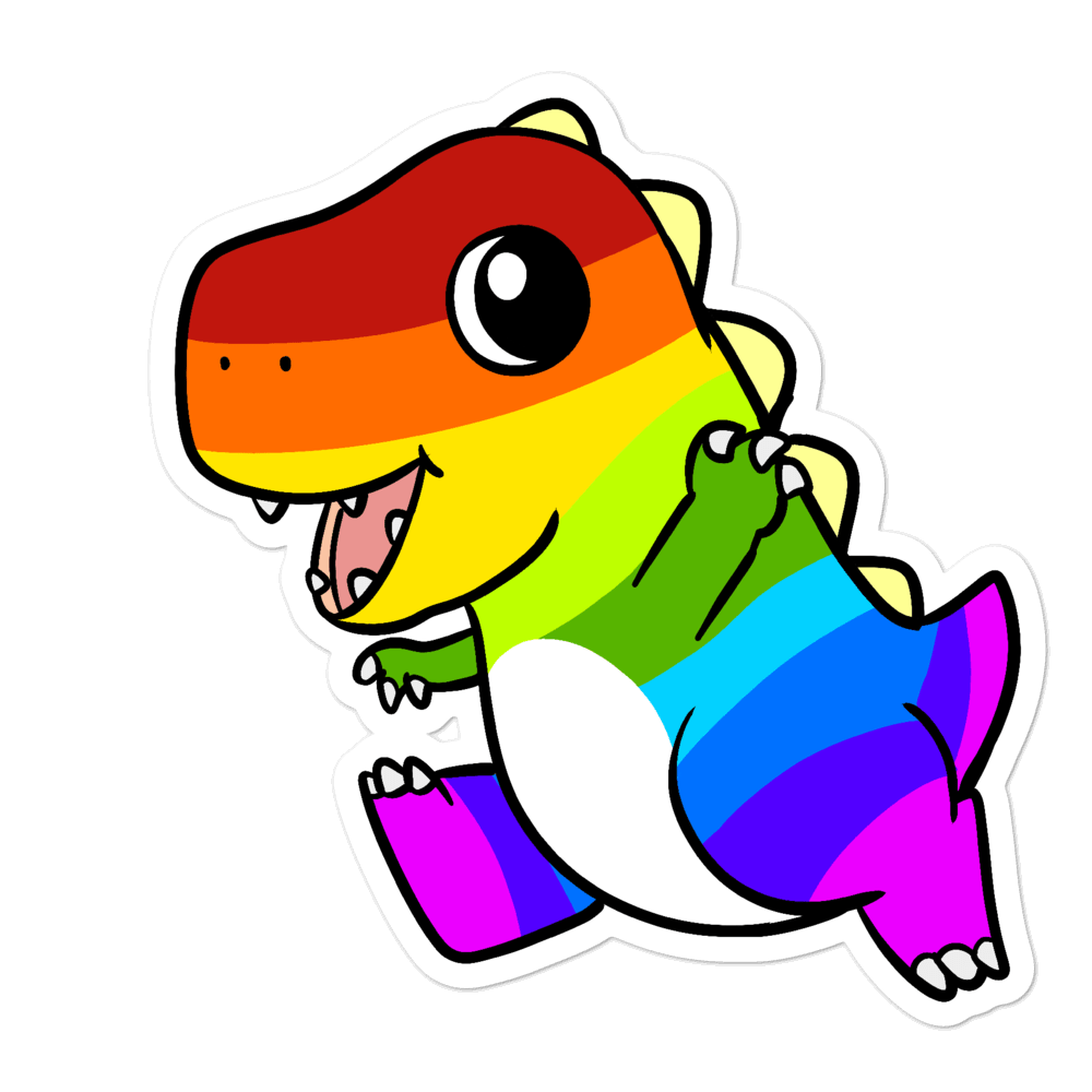 LGBTQ Tyrannosaurus Rex Cartoon - Bubble-free stickers by Proud Libertarian