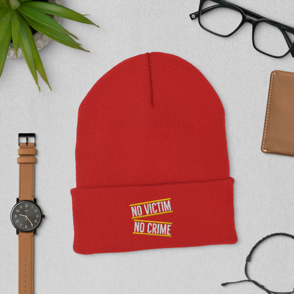 No Victim No Crime Cuffed Beanie by Proud Libertarian