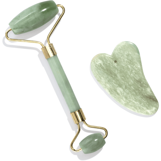 Jade Facial Roller + Jade Gua Sha Board Set by Moon & Ivy