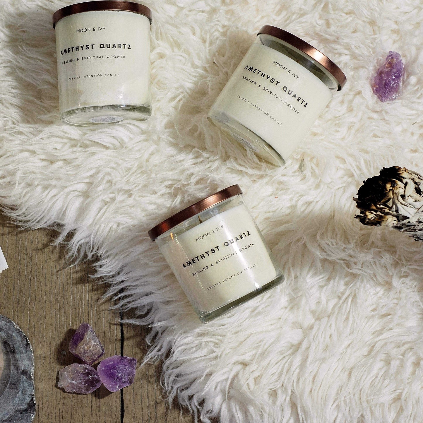 Amethyst Crystal Intention Candle by Moon & Ivy