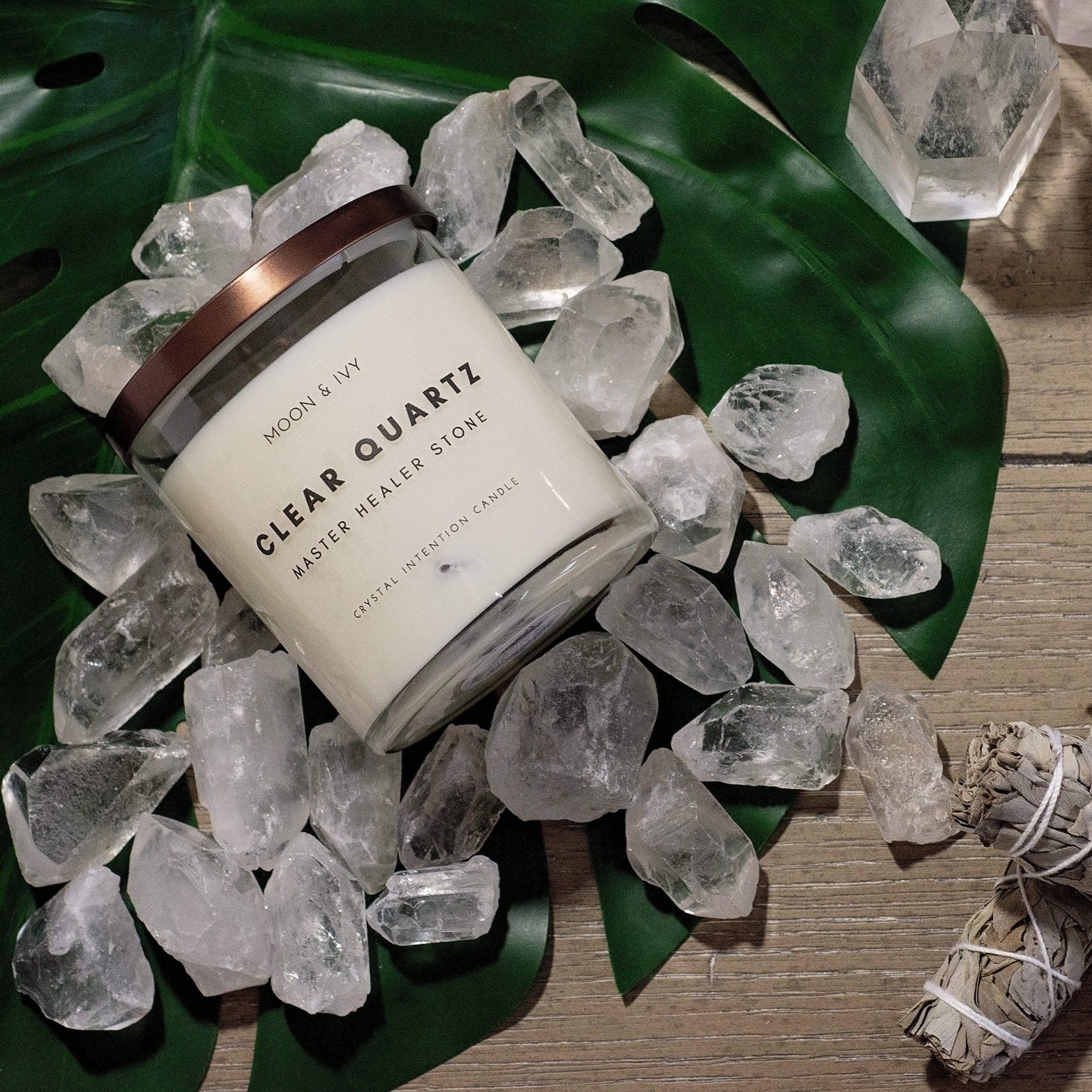 Clear Quartz Crystal Intention Candle by Moon & Ivy