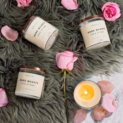 Rose Quartz Crystal Candle by Moon & Ivy