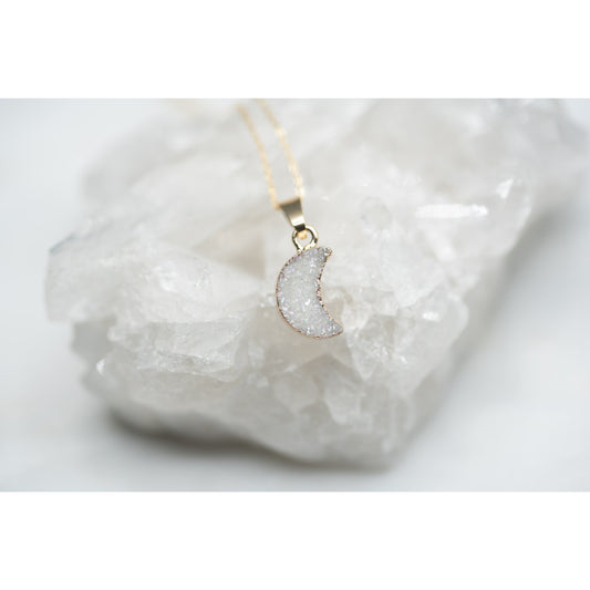 White Druzy Moon Necklace by Fashion Hut Jewelry